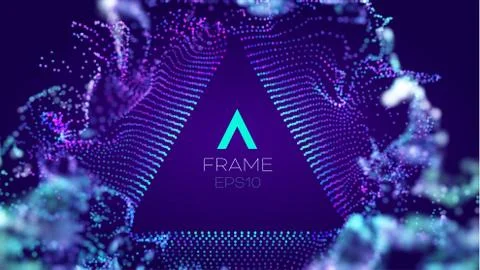 Triangle data haze frame. Tehcnology style vector background. Dots 3d structu Stock Illustration
