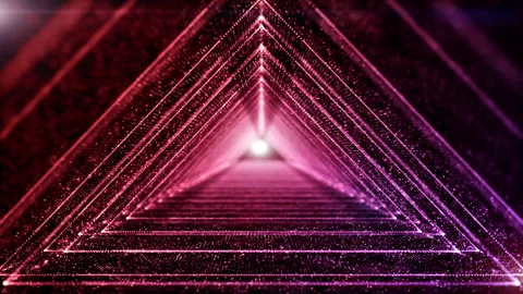 Triangle digital tunnel of cyberspace with particles and lighting, Technology Stock Footage 139076569