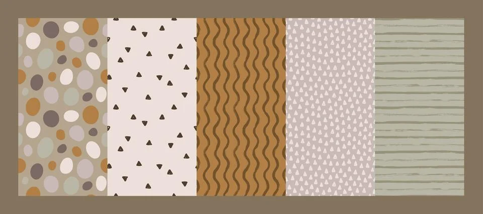 Triangle, dots and wavy pattern of brown beige pastel color. Stockillustratie