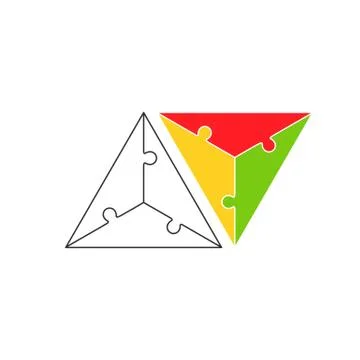 Triangle figure from three jigsaw puzzle vector pieces set Stock Illustration