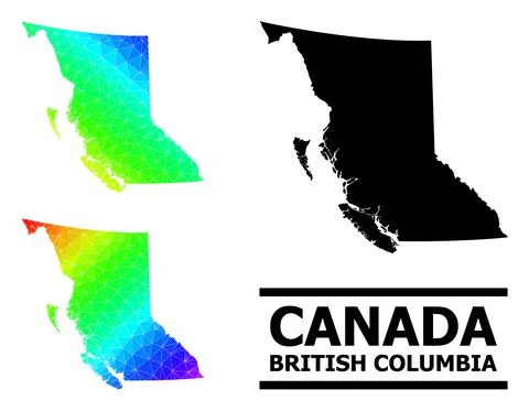 Triangle Filled Rainbow Map of British Columbia Province with Diagonal Gradient Illustrazione stock