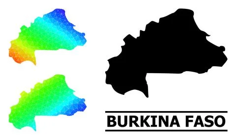 Triangle Filled Rainbow Map of Burkina Faso with Diagonal Gradient Stock Illustration