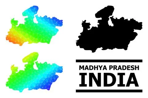 Triangle Filled Rainbow Map of Madhya Pradesh State with Diagonal Gradient Stock Illustration