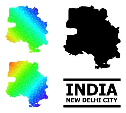 Triangle Filled Rainbow Map of New Delhi City with Diagonal Gradient 스톡 일러스트