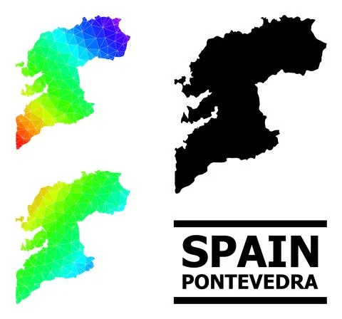 Triangle Filled Rainbow Map of Pontevedra Province with Diagonal Gradient Illustrazione stock