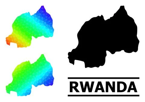Triangle Filled Rainbow Map of Rwanda with Diagonal Gradient Stock Illustration