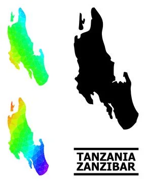 Triangle Filled Rainbow Map of Zanzibar Island with Diagonal Gradient Illustrazione stock