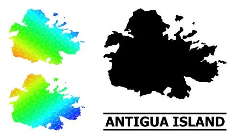 Triangle Filled Spectral Colored Map of Antigua Island with Diagonal Gradient Illustrazione stock