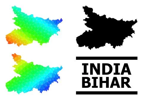 Triangle Filled Spectral Colored Map of Bihar State with Diagonal Gradient Stock Illustration
