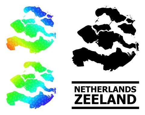 Triangle Filled Spectral Colored Map of Zeeland Province with Diagonal Gradient Stock Illustration