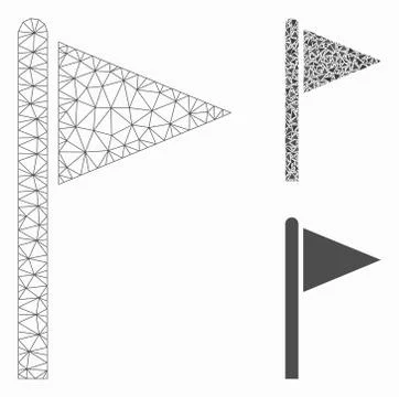 Triangle Flag Pointer Vector Mesh 2D Model and Triangle Mosaic Icon Stock Illustration