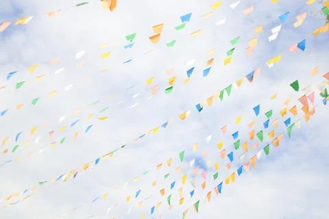Triangle flags and sky. Stock Photos