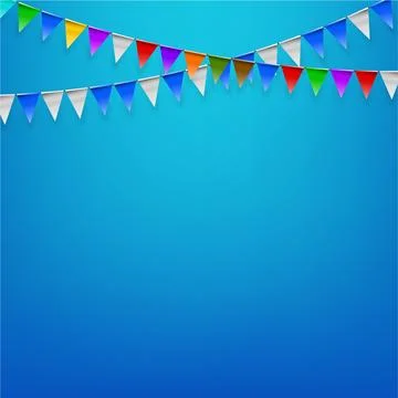 Triangle Flags Birthday Party with Blue Background, Vector Illustration Illustrazione stock