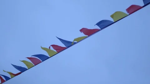 Triangle Flags Blowing in the Wind Multicolor Stock Footage 112626741