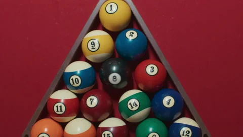Triangle form pyramid of colorful billiard balls Stock Footage 187561099
