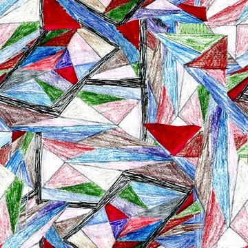 Triangle forms seamless broken pattern with colored pencil texture. Stock Illustration