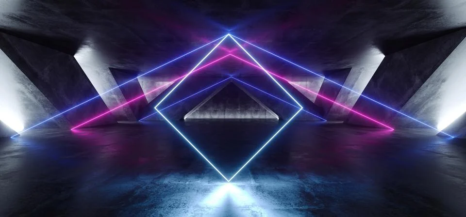 Triangle Futuristic Neon Sci Fi Background Glowing Lasers Blue Purple Vibrant Stock Illustration