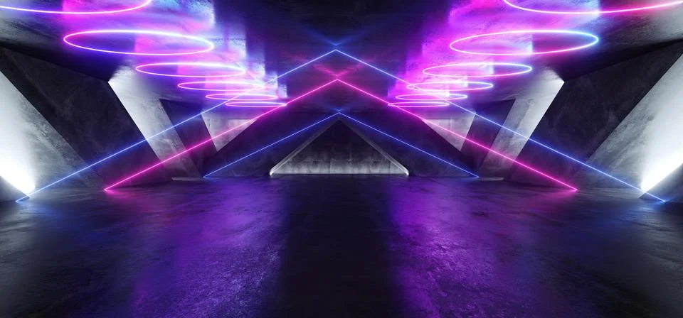 Triangle Futuristic Neon Sci Fi Background Glowing Lasers Blue Purple Vibrant Stock Illustration