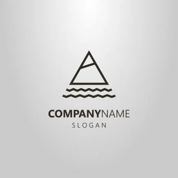  triangle geometric vector line art logo of mountain and water waves Stock Illustration