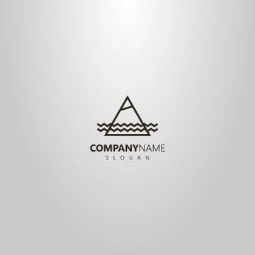 Triangle geometric vector line art outline logo of mountain and water waves Stock-Illustration