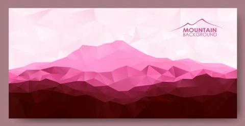 Triangle geometrical background with red mountain range. Vector panorama. Stock Illustration