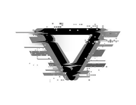 Triangle with glitch and digital grey pixel noise effect, dynamic shape vector Stock Illustration