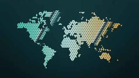 Triangle grid world map with triangles flipping in a passing wave Vídeo Stock 348337594