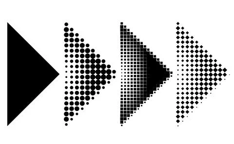 Triangle halftone arrow set, Black gradient triangle vectors, Dotted geometri Ilustración de archivo