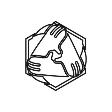 Triangle hand Commitment Teamwork Together Outline Logo vector Stock Illustration