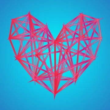 Triangle heart icon. Neon polygon trend background Illustrazione stock