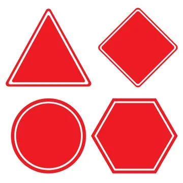 Triangle hexagon square and Circle of red sign isolated on white background. Stock Illustration
