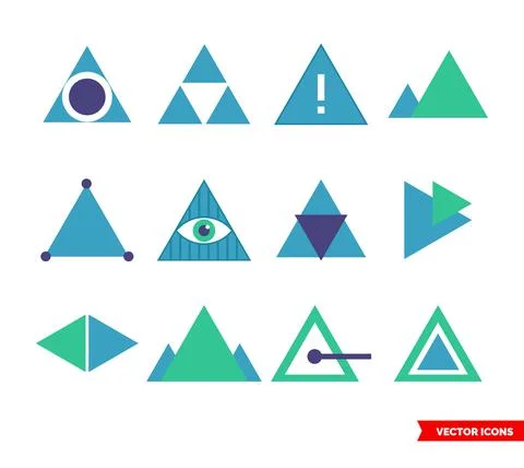 Triangle icon set of color types. Isolated vector sign symbols. Icon pack. Stock Illustration