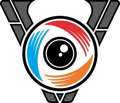 Triangle initial letter v with eye camera lens for vision logo design vector Stock Illustration