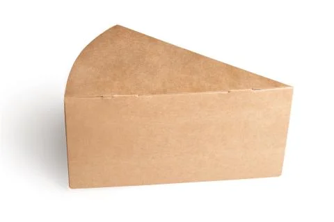 Triangle kraft paper box for a piece of cake isolated on white background Stock Photos