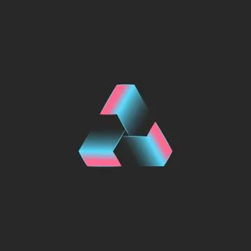 Triangle logo creative tech 3d shape, cyber futuristic geometric weaving form Stock Illustration