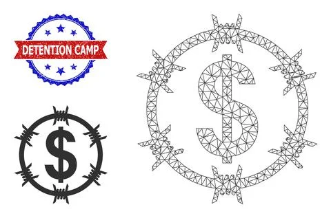 Triangle Mesh Barbed Wire Dollar Icon and Textured Bicolor Detention Camp Stock Illustration