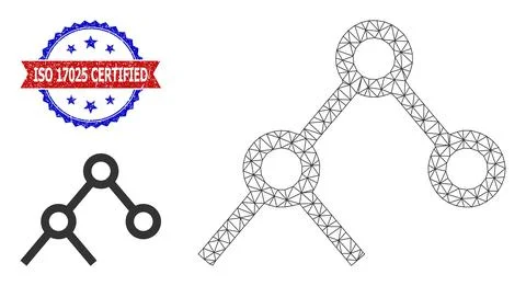 Triangle Mesh Binary Links Icon and Grunge Bicolor ISO 17025 Certified Seal Stock Illustration