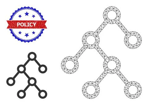 Triangle Mesh Binary Tree Icon and Grunge Bicolor Policy Stamp Seal Stock Illustration