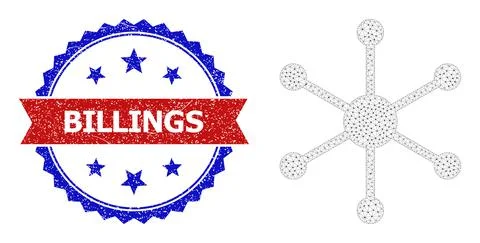 Triangle Mesh Central Node Icon and Grunge Bicolor Billings Stamp Seal Stock Illustration