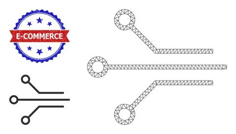 Triangle Mesh Circuit Contacts Icon and Grunge Bicolor E-Commerce Watermark Ilustração Stock