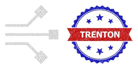 Triangle Mesh Circuit Nodes Icon and Textured Bicolor Trenton Stamp Seal Illustrazione stock