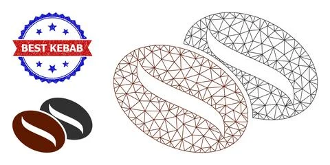 Triangle Mesh Coffee Seeds Icon and Textured Bicolor Best Kebab Stamp Seal Stock Illustration