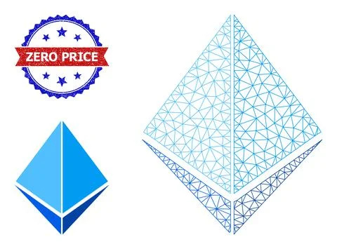 Triangle Mesh Crystal Icon and Scratched Bicolor Zero Price Stamp Ilustração Stock