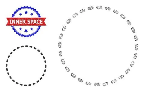 Triangle Mesh Dashed Circle Area Icon and Textured Bicolor Inner Space Stamp Stock Illustration