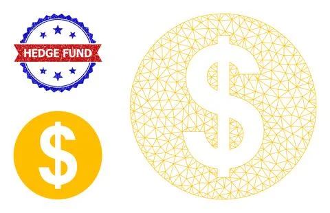 Triangle Mesh Dollar Coin Icon and Unclean Bicolor Hedge Fund Seal Stock Illustration