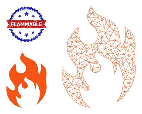 Triangle Mesh Fire Flame Icon and Distress Bicolor Flammable Watermark Stock Illustration