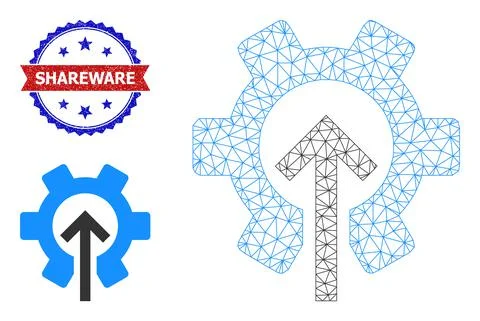Triangle Mesh Gear Integration Icon and Scratched Bicolor Shareware Watermark Stock Illustration