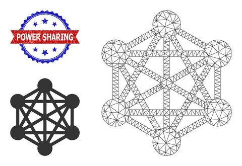 Triangle Mesh Network Icon and Grunge Bicolor Power Sharing Stamp Seal Stock Illustration