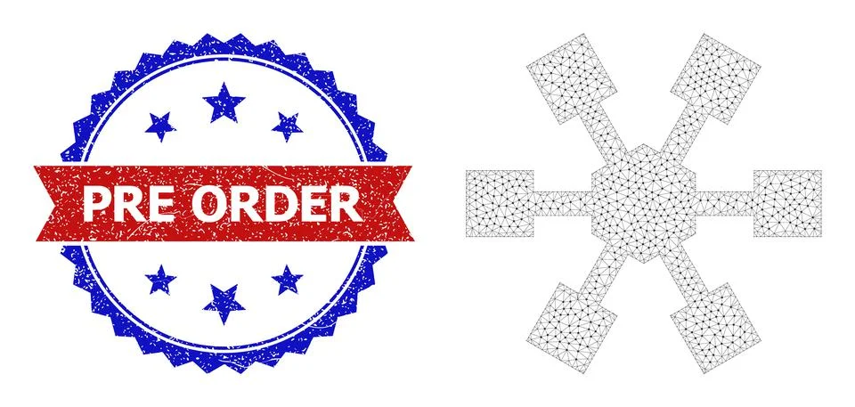 Triangle Mesh Node Links Icon and Distress Bicolor Pre Order Stamp Seal Stockillustratie