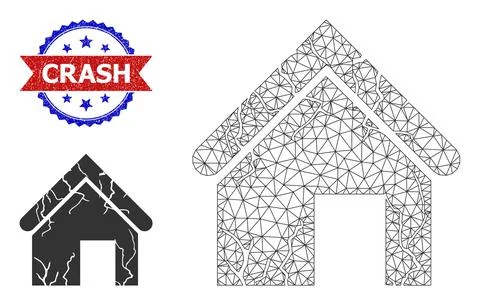 Triangle Mesh Old Decayed House Icon and Grunge Bicolor Crash Stamp Seal Stock Illustration